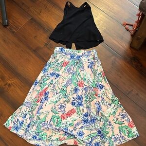 American Apparel Floral A-Line Skirt - Blue and Green